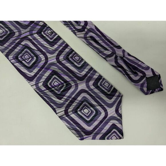 CHENA RIVER HAND MARBLED SILK TIE MADE IN USA PURPLE GRAY GEOMETRIC 3.5 X 60" - Picture 1 of 2
